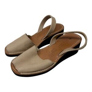 Castell Menorca Leather Platform Slingback Sandals Beige Wedge Espadrilles 37
